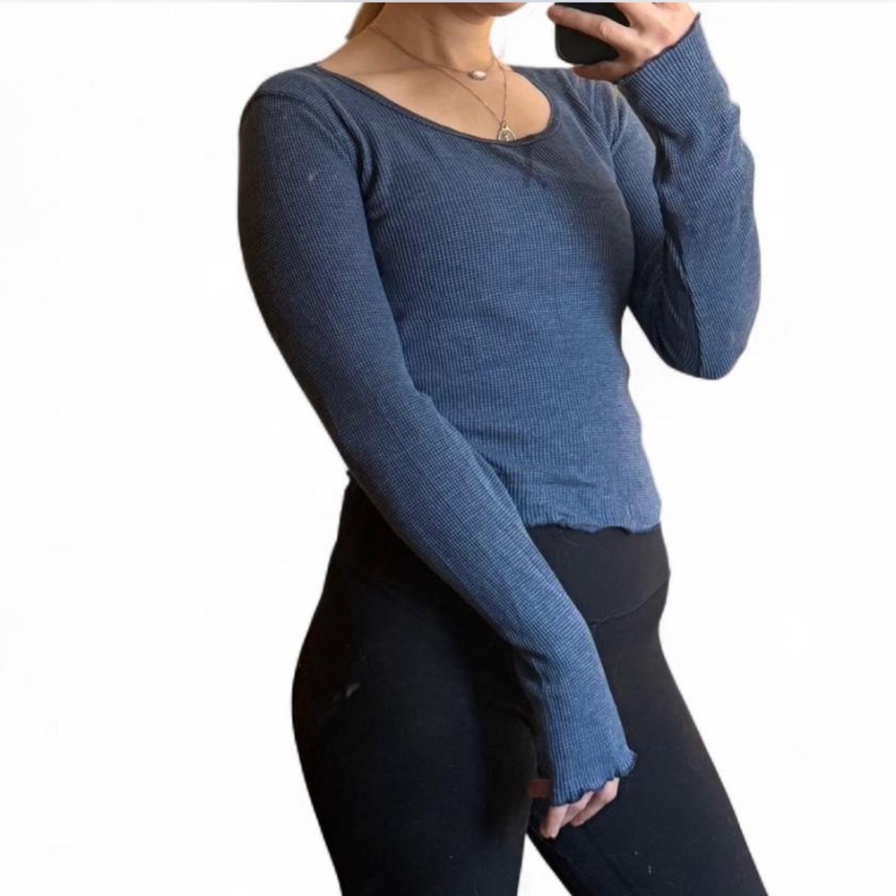 SO Women's Blue Ribbed Long Sleeve Top